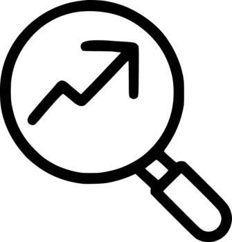 un contorno icono demostración un aumentador vaso terminado un creciente línea grafico, simbolizando investigación, mercado análisis, y Progreso supervisión. vector