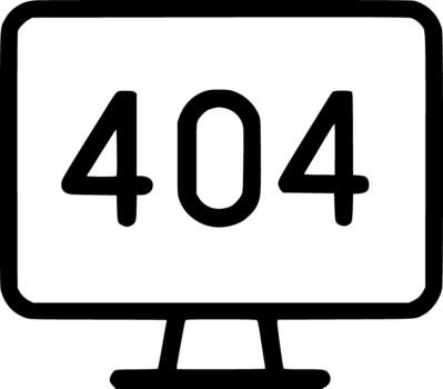 An outline icon showing a monitor displaying the 404 error code, symbolizing a page not found or broken link. vector
