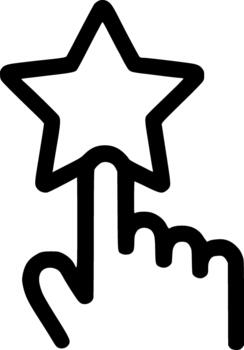 An outline icon representing a hand selecting a star, symbolizing a good choice, favorite item, high rating, or best quality. vector