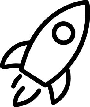 An outline icon representing a launching rocket, symbolizing fast growth, startup success, product launch, and high ambition. vector