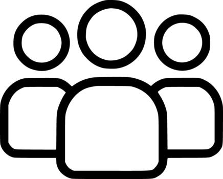 An outline icon representing a group of three people, symbolizing a team, users, collaboration, community, and social network. vector