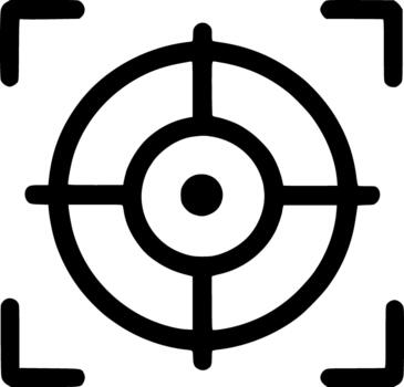 An outline icon representing a target with a focus frame, symbolizing clear goals, business objectives, marketing aim, and precision. vector