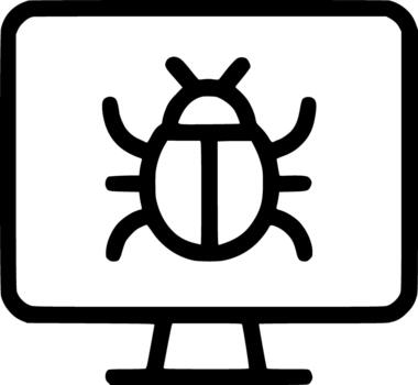 un contorno icono demostración un error en un monitor pantalla, simbolizando software errores, virus, programa malicioso, o técnico asuntos. vector