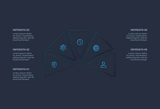 Neumorphic flowchart dark concept for infographic with 5 steps vector