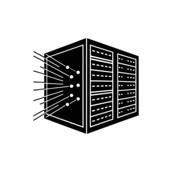 Solid Black Data Center Server Rack Icon vector