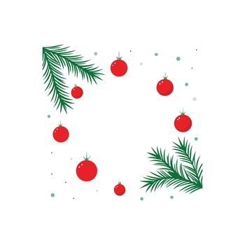 Christmas Frame with Fir Branches and Red Ornaments vector