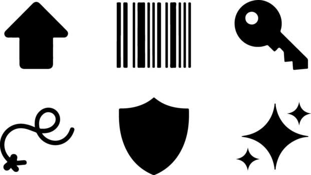 Set of different elements such as arrow, barcode, key, shield, flash and arrow for web and app ui design vector