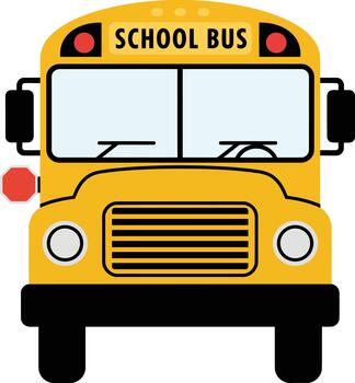 Front view of a classic yellow american school bus with school bus text on the front, isolated on a white background vector