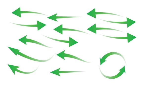 Collection of green arrows pointing in various directions, isolated on white background vector