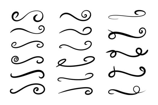 Swirl elements, handlettering underlines strokes for design and decoration on a white background vector