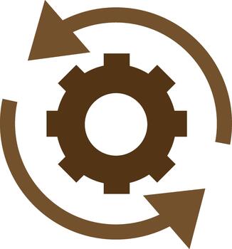 Brown gear with arrow circle for process automation and workflow optimization vector