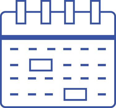 Simple blue line art icon of a calendar page with highlighted dates for planning and scheduling vector
