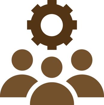 Teamwork and collaboration with a gear symbolizing problem solving and innovation vector