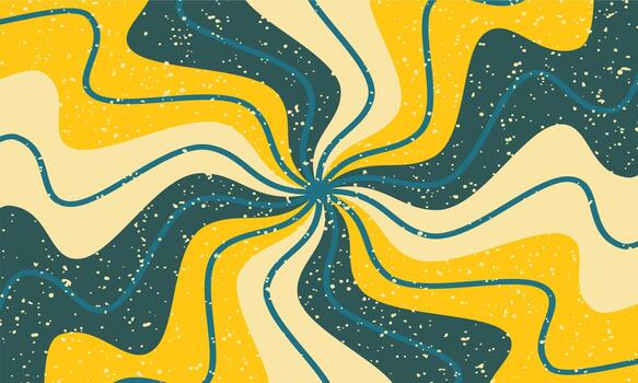 Retro swirling psychedelic pattern with yellow blue and cream colors and textured background vector