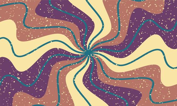 Retro psychedelic swirl pattern with wavy lines and speckled texture in warm earthy tones vector