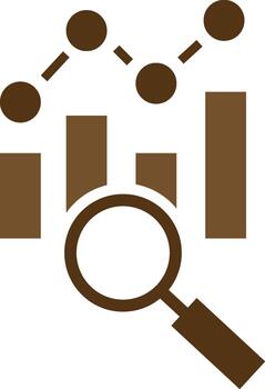 Analyzing financial data bar graph line chart and magnifying glass icon vector