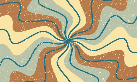 Retro swirl pattern with earth tones and teal lines creating a psychedelic abstract background vector