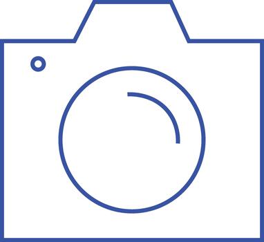Simple line art icon of a classic camera with a lens and viewfinder vector