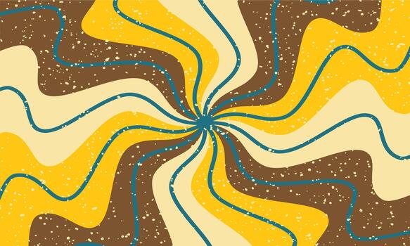 Retro psychedelic swirl pattern with vibrant yellow and brown wavy lines vector