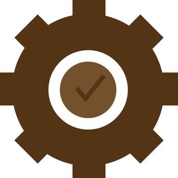 Gear with check mark inside representing approval success and completion vector