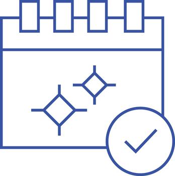 Clean calendar icon with sparkling marks and a checkmark in a circle for important dates and appointments vector