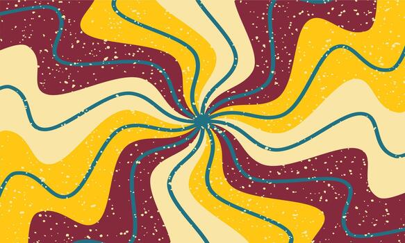 Abstract swirling psychedelic pattern with vibrant yellow and burgundy colors and retro vibes vector