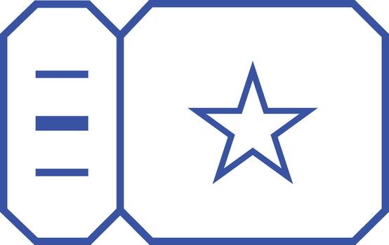 Simple blue outline of a ticket with a star and lines for text on a white background vector