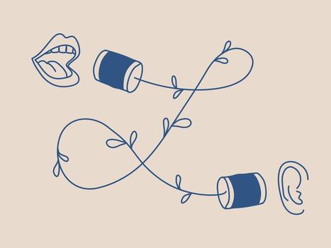 Communication system, two paper cups with string, mouth and ear, can phone vector