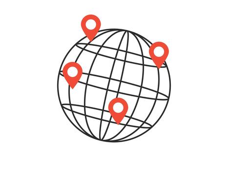 Globe with GPS location pointer icon, navigation concept vector