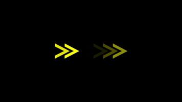 Animated yellow arrows moving forward in a sequence on a dark background video