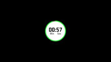 Animated one minute countdown timer with a circular progress bar and digital display video