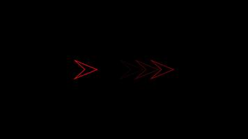 Seamless loop animation of glowing red directional arrows moving to the right on a black background video