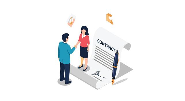 Contracts and agreements in isometric 3d illustration vector