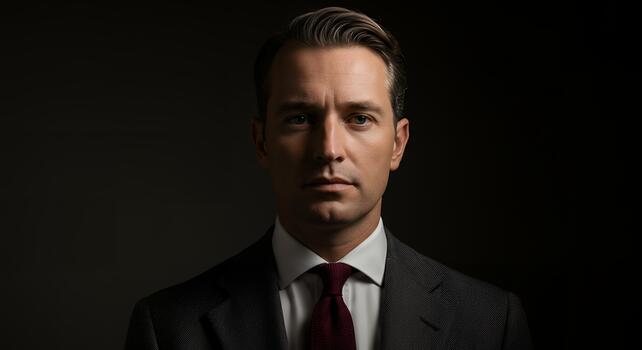 High-quality studio portrait of a handsome man in classic attire, photographed with professional three-point lighting to highlight facial features and expression photo