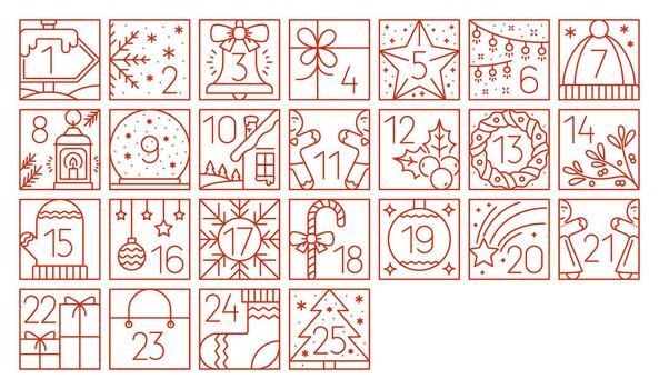 Christmas advent line countdown calendar vector