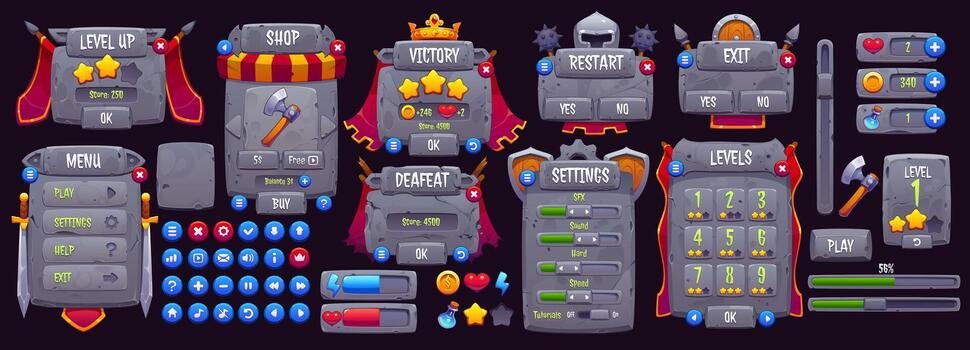 Colorful game interface design elements vector