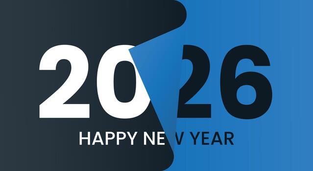 Bold graphic design featuring the year 2026 and a new year greeting page curl effect vector