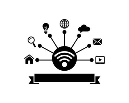 Wifi network connecting global icons and technology symbols vector