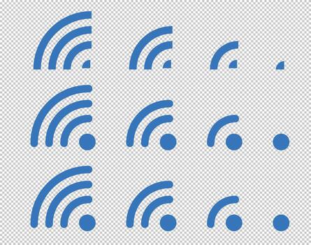 Wifi icon group focused on communication signals and telecommunication use, featuring soft wireless level indicators. vector