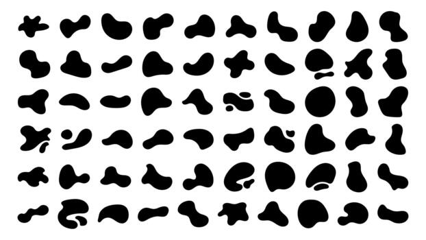 resumen orgánico negro fluido manchas, irregular formas para habla burbuja estilo elementos con sencillo mancha agua formularios vector