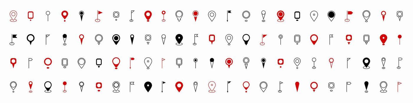 colección de mapa marcador punteros con suave GPS alfiler símbolos, ordenado ubicación alfiler íconos y sencillo destino marcadores en un plano estilo. vector