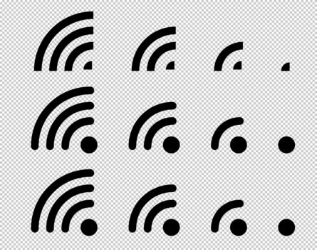 Collection of wifi symbols with simple communication and telecommunication themes, displaying clear wireless signal levels. vector