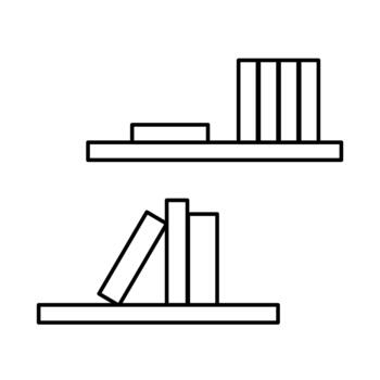 libro espinas en un estante para libros en plano estilo, apilar de libros y revistas en un sencillo hogar biblioteca con un contorno estantería. vector