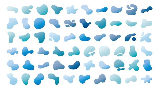 Fluid gradient water blob shapes, rounded abstract elements mixed with simple blotch forms. vector