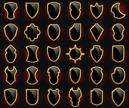 Collection of glossy glass shield elements with smooth reflective style and simple protective curves. vector