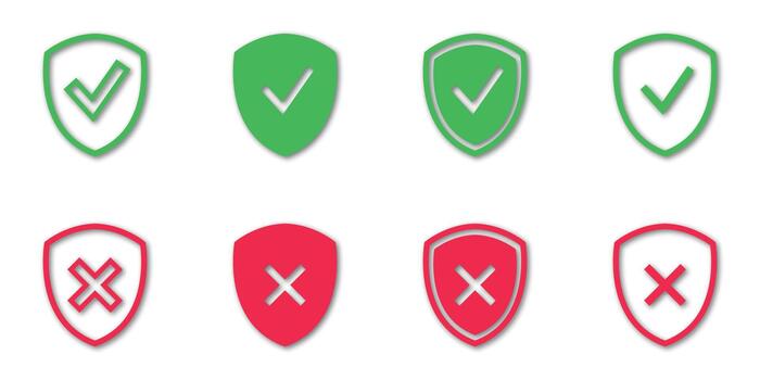 Shields with check and cross icons, simple safe information theme suitable for a clean web site or mobile app design. vector