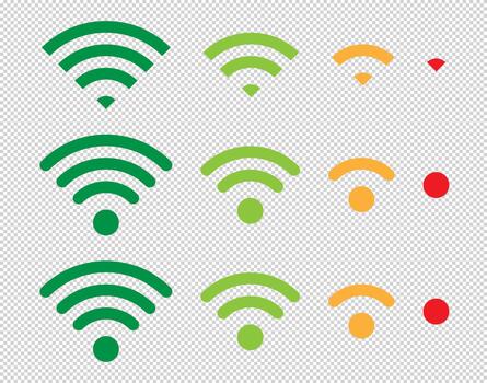Set of wifi icons for communication and telecommunication, showing wireless signal levels in a simple mobile bar status style. vector