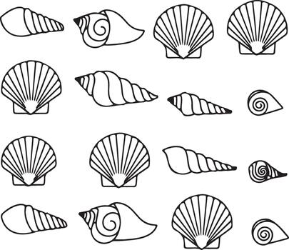 Seashell Outlines Collection Seamless Pattern Nautical Beach Decorative Elements Set vector