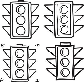 Traffic Light Set Drawing Semaphore Regulation Signalization Control Sketch Icon vector