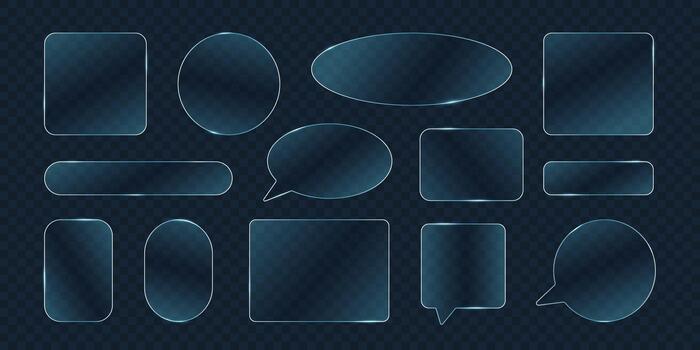 Liquid glass design elements. Set of Transparent Glass Buttons UI UX. Glass Screen of Mobile Device. Smartphone Interface Design. Design Elements for Application Phone, Game Menu and Website vector